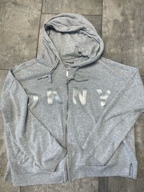 DKNY Sport Light Heather Grey Zip Hoodie with silver Logo